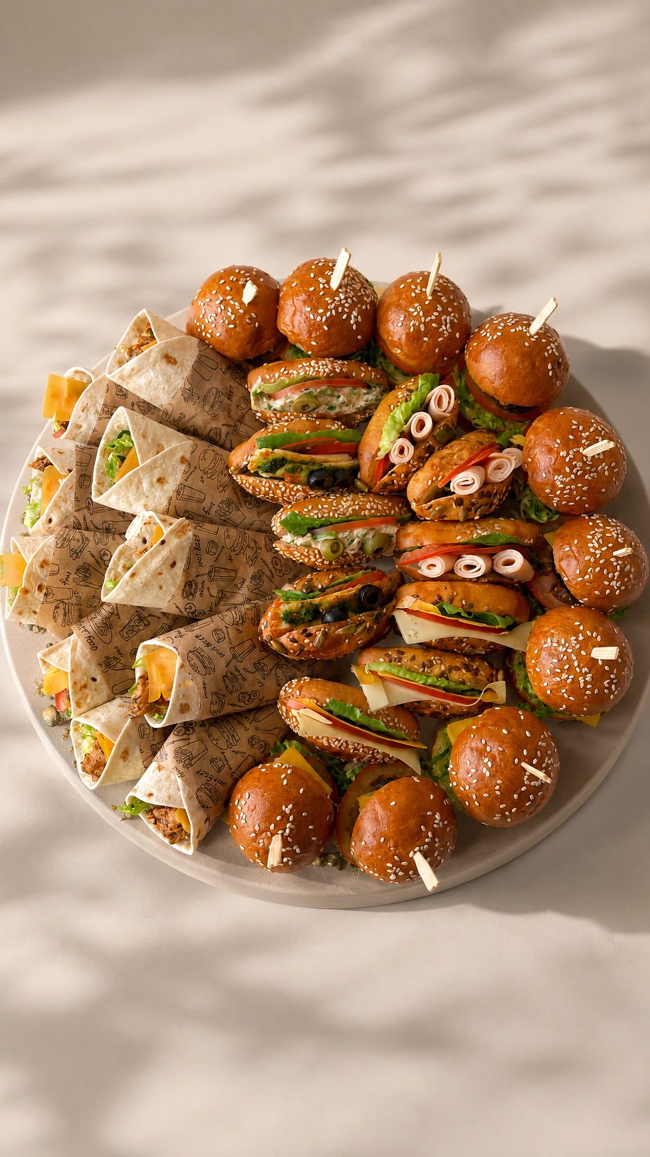 Mini burgers and sandwiches for events
