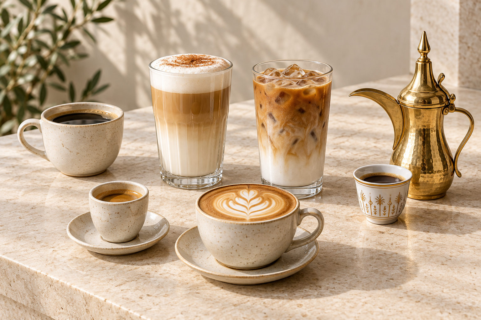 Illustrative coffee and drink selection